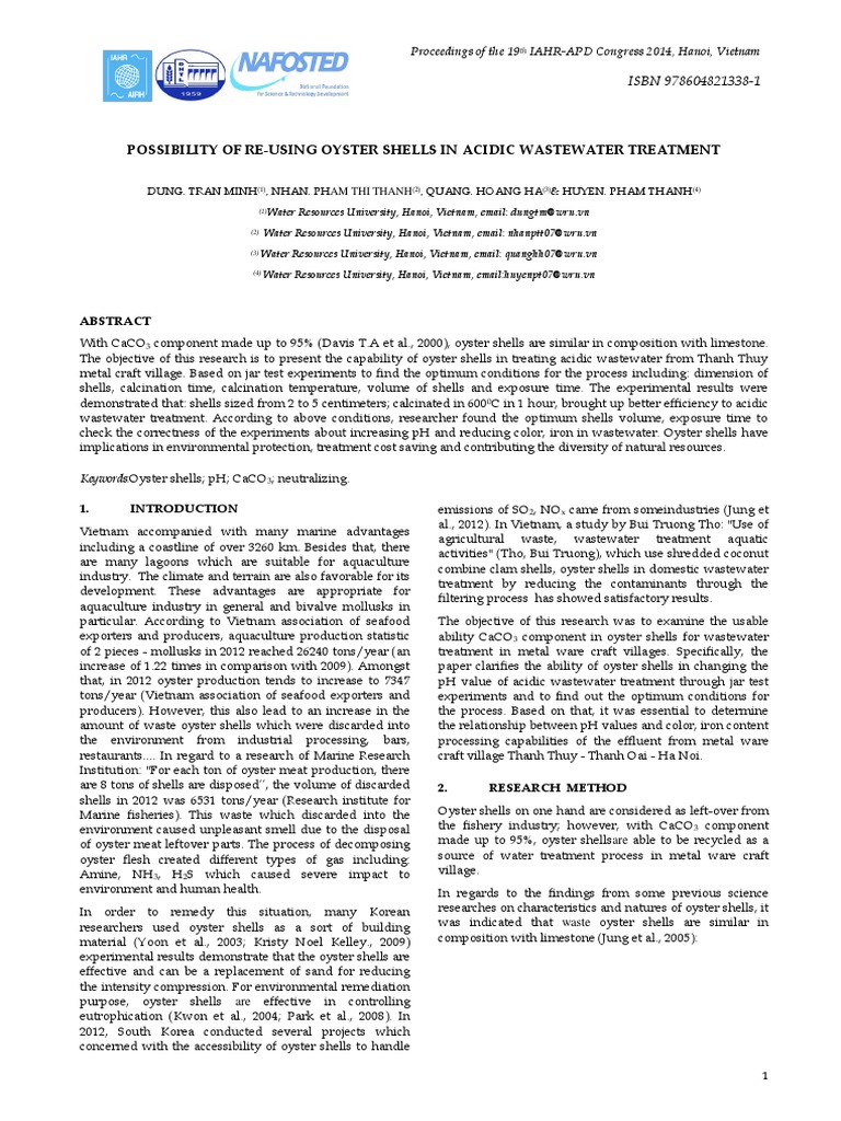 Possibility of Reusing Oyster Shells in Acidic Wastewater Treatment