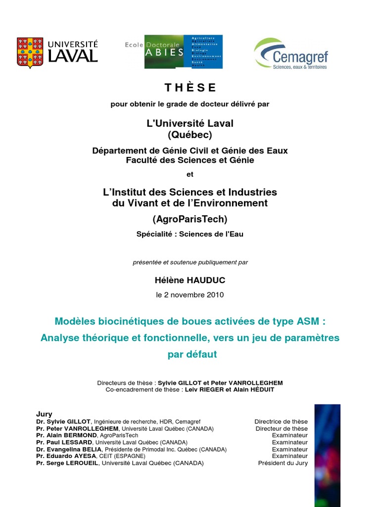 Modèles Biocinétiques De Boues Activées De Type Asm - 