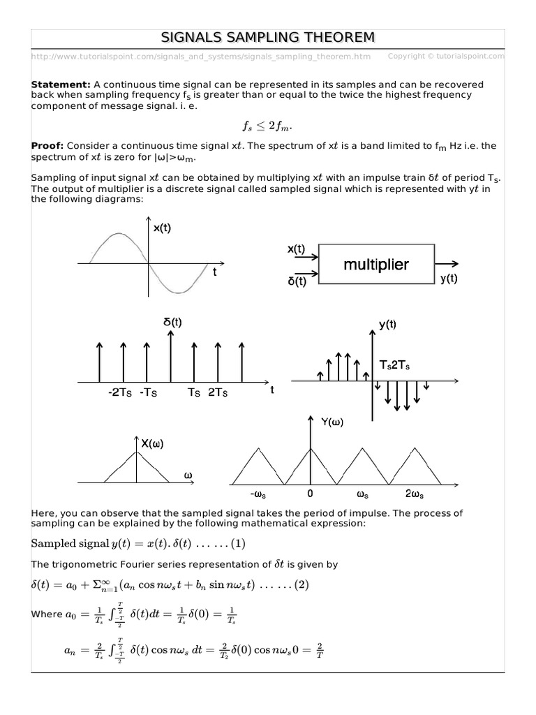 Signals Sampling Theorem PDF Sampling (Signal Processing