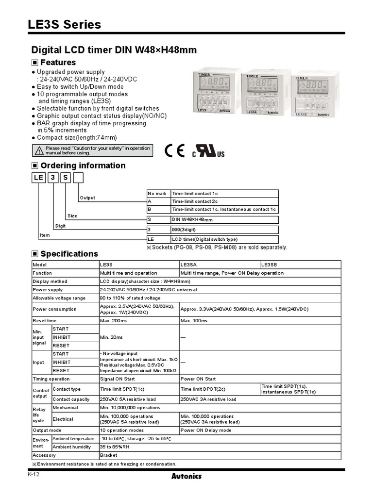 LE3S Series Digital LCD Timer Overview | PDF | Switch | Equipment
