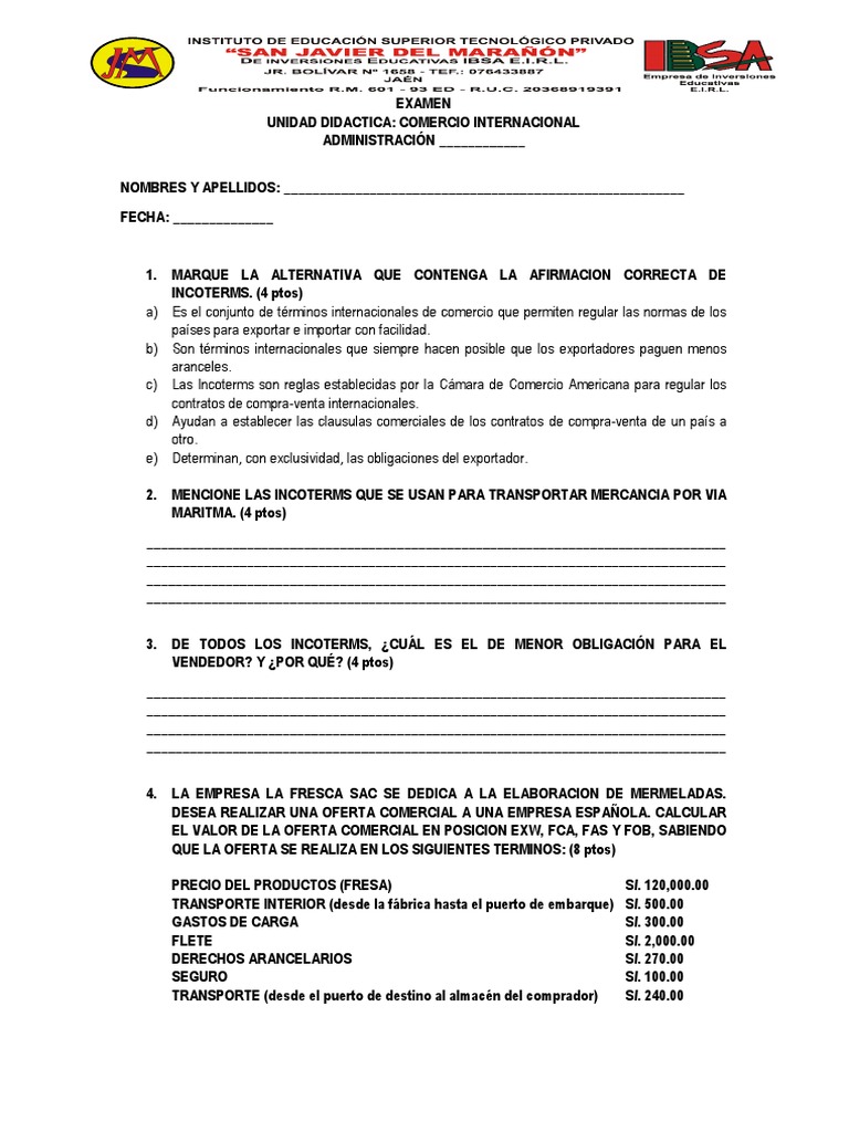 Examen Comercio Internacional El comercio internacional