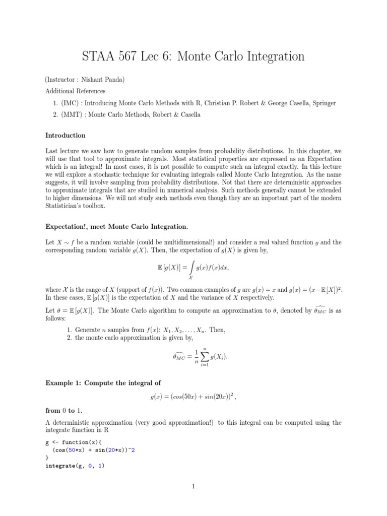 Monte Carlo Integration Techniques Explained | PDF | Estimator | Variance