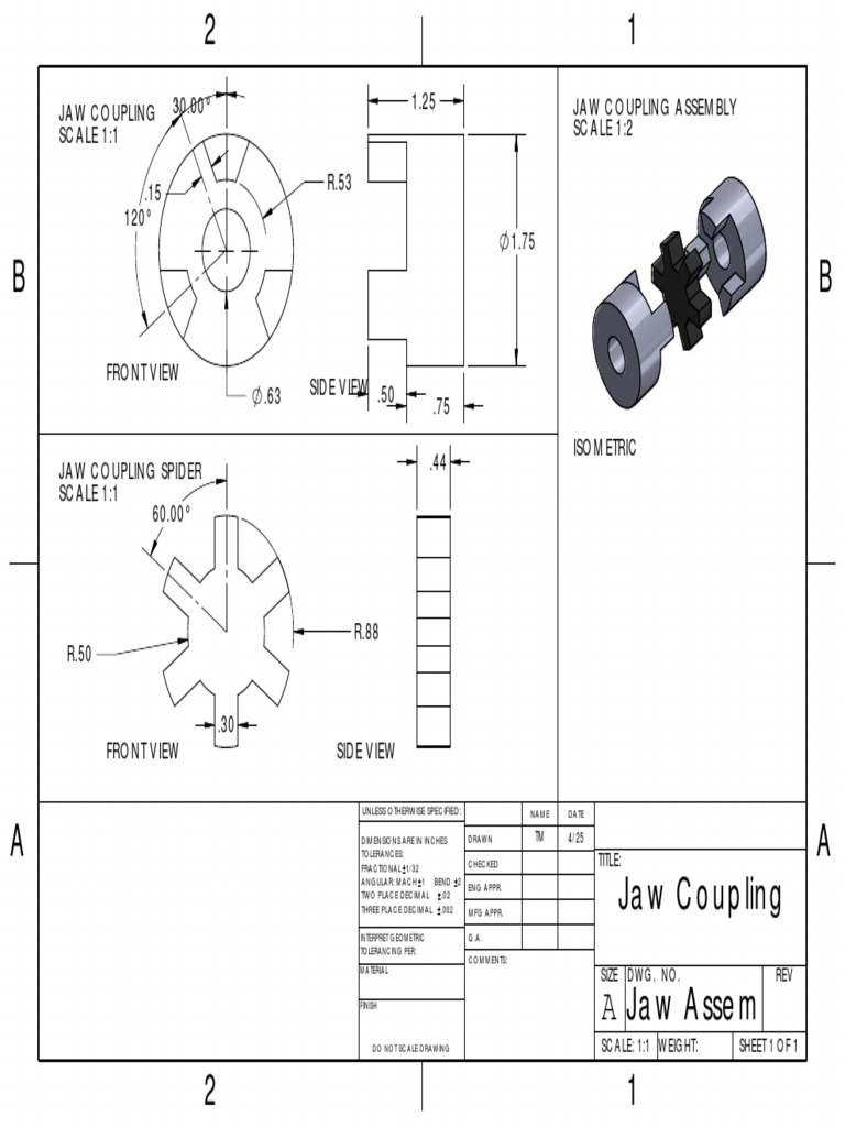 Jaw Coupling Assembly 2D PDF Engineering Teaching Mathematics