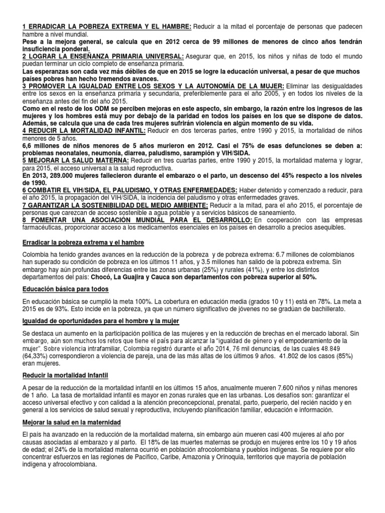 1 Erradicar La Pobreza Extrema y El Hambre | PDF | Muerte materna ...