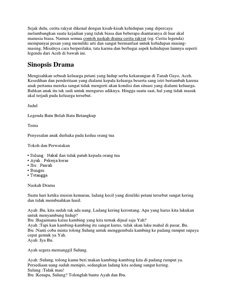 Contoh Naskah Drama Cerita Rakyat