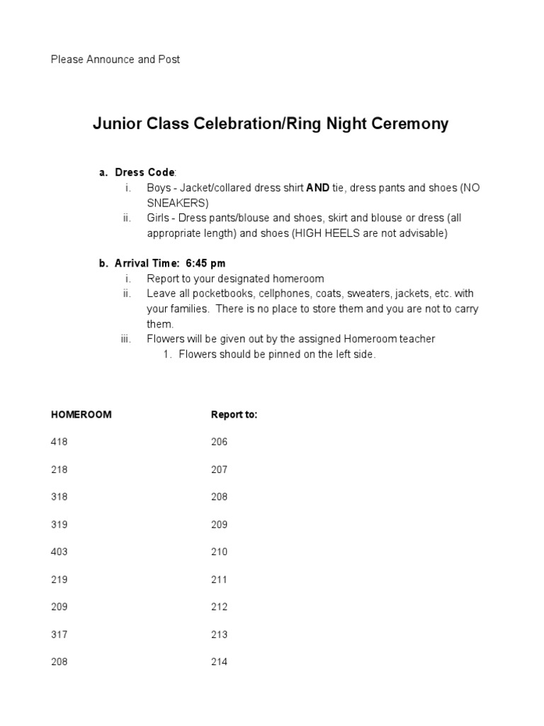 Dress Code and Room Assignments | PDF