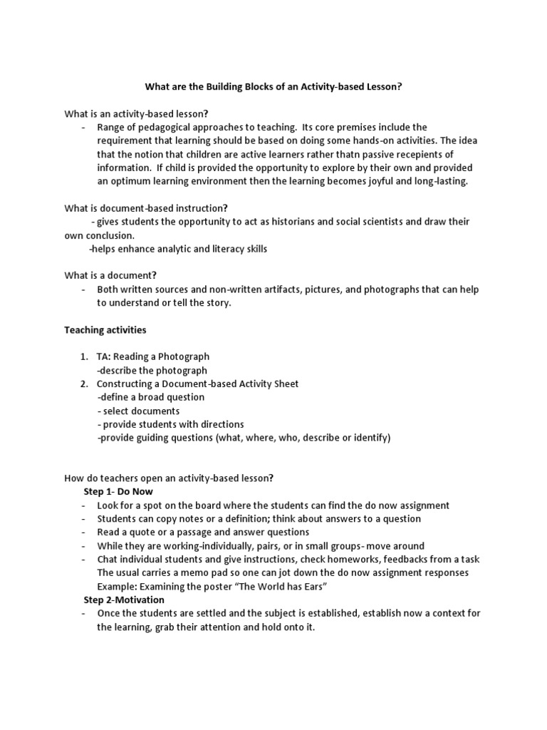 Building Blocks of Activity-Based Lessons | PDF | Quality Of Life ...