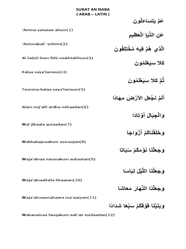 Surat An Naba Arab Latin