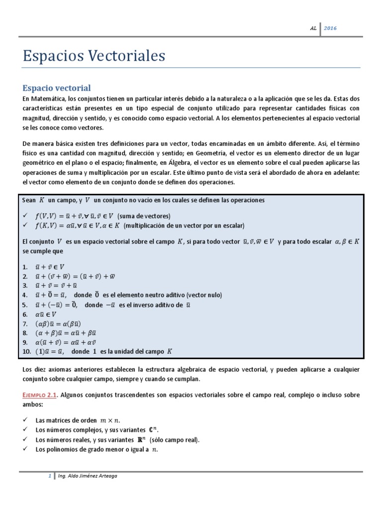 Espacios Vectoriales | PDF | Espacio vectorial | Base (álgebra lineal)