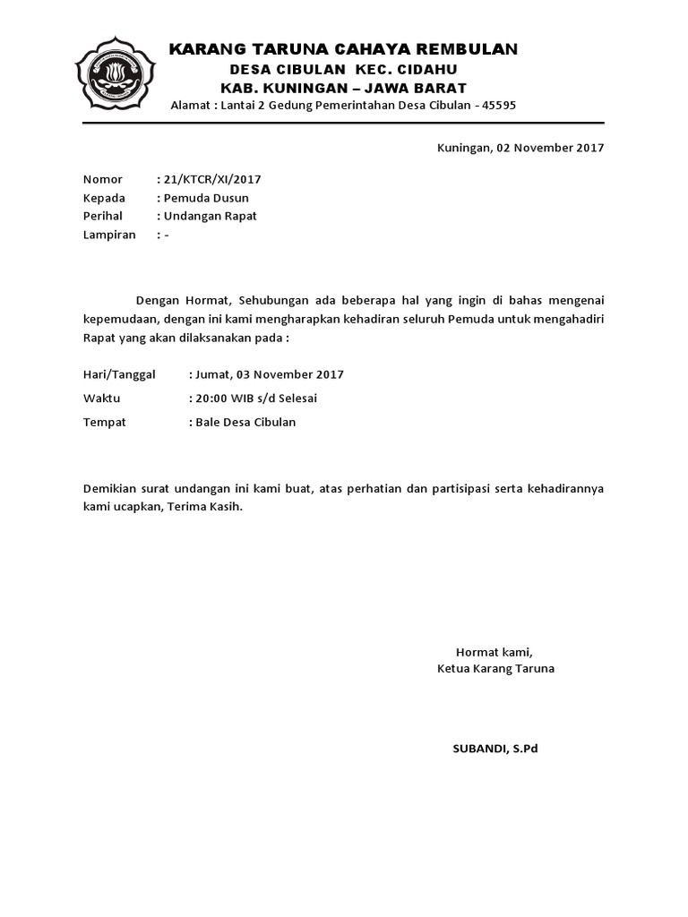 Undangan Karang Taruna Desa Cibulan