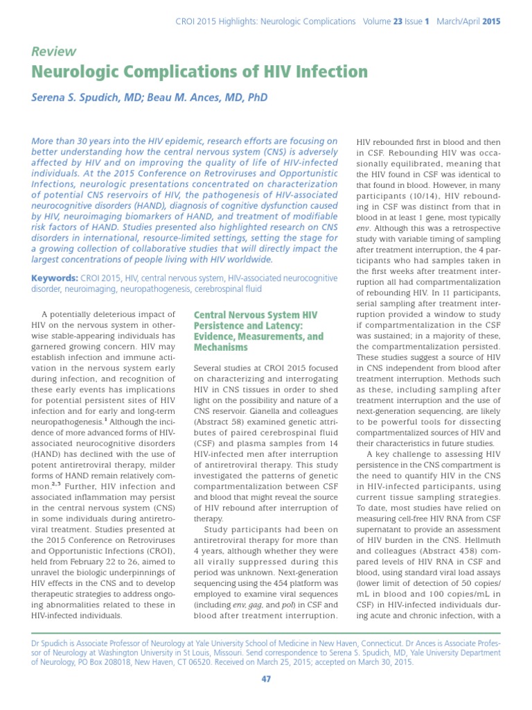 Neurologic Complications of HIV Infection: Review | PDF | Management Of ...