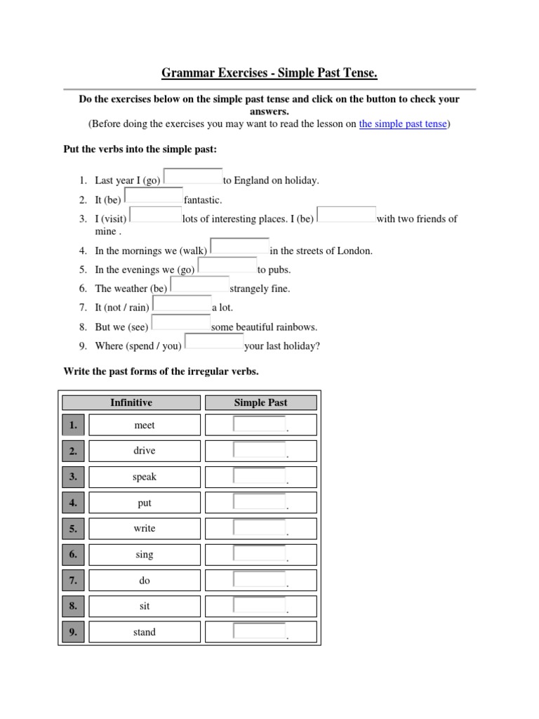 Grammar Exercises - Simple Past Tense | PDF | Language Arts & Discipline