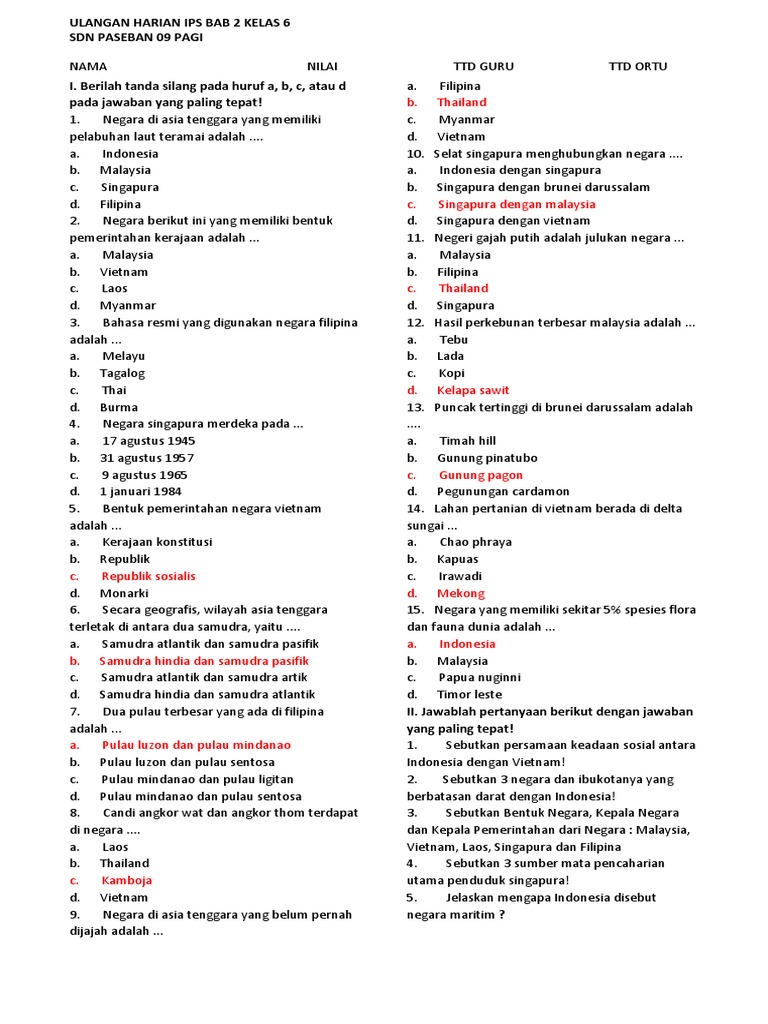 Soal Ulangan Harian Ips Bab 2 Kelas 6