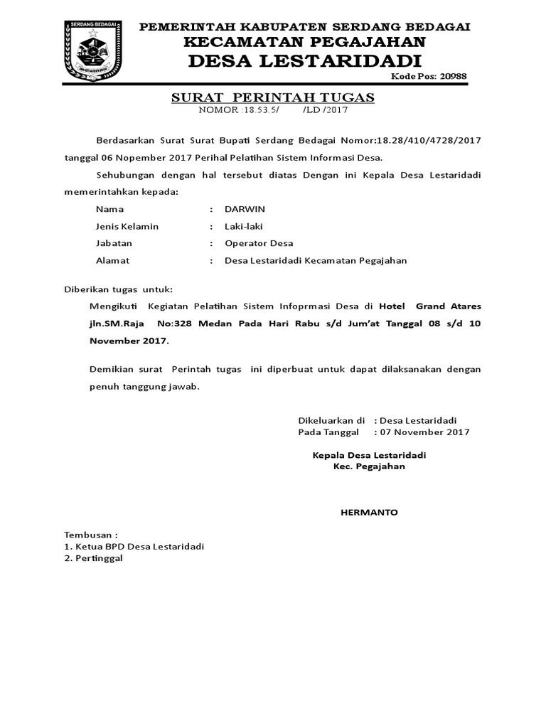 Contoh Surat Mandat Atau Surat Tugas