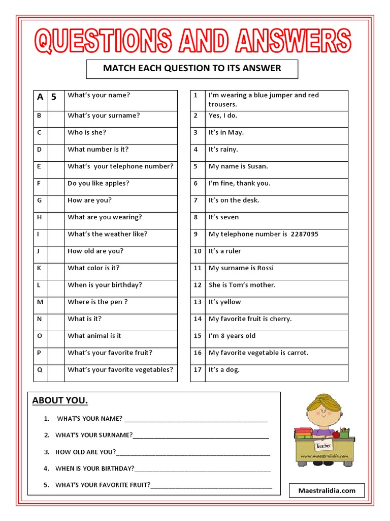 Match Questions with Answers: English 5 | PDF | Nature