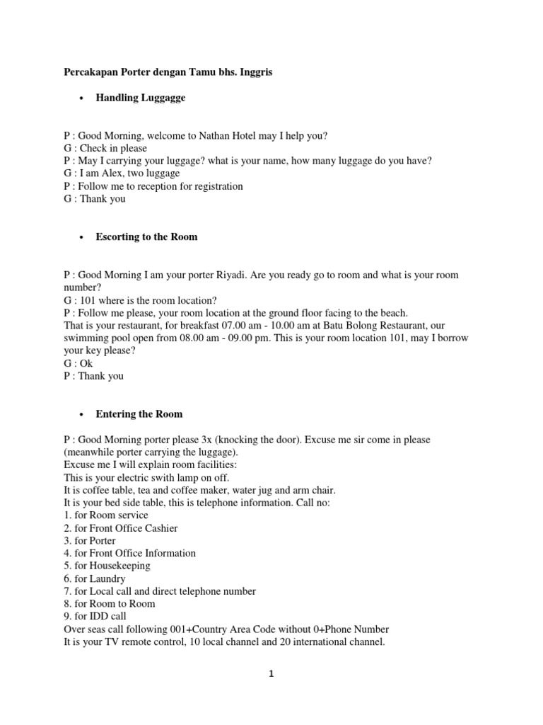 Percakapan Porter Dengan Tamu Bhs Bathroom Leisure