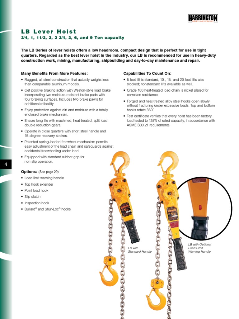 Harrington Lever Hoist PDF Elevator Mechanical Engineering
