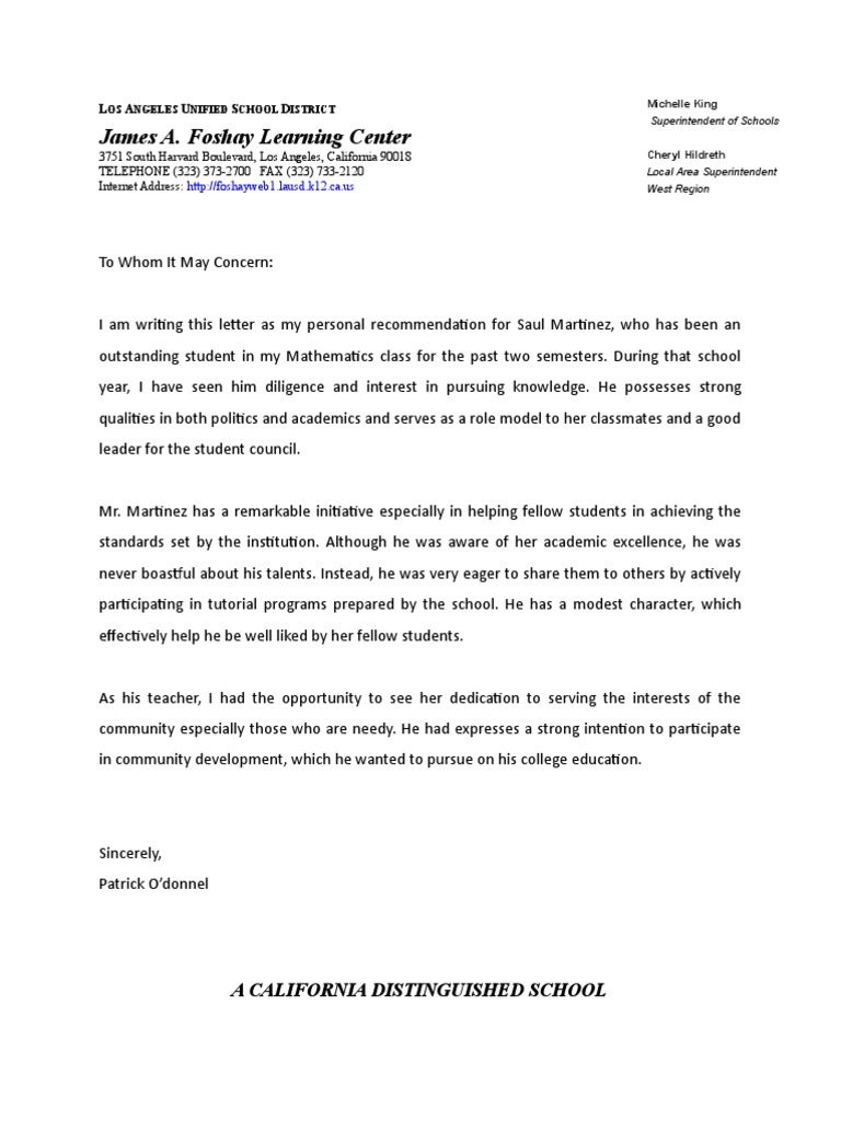 Letter of Rec 2 | PDF