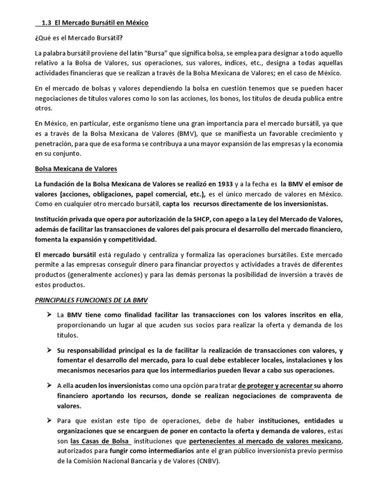Mercado Bursátil en México: Claves y Funciones | PDF | Bolsa | Mercado ...