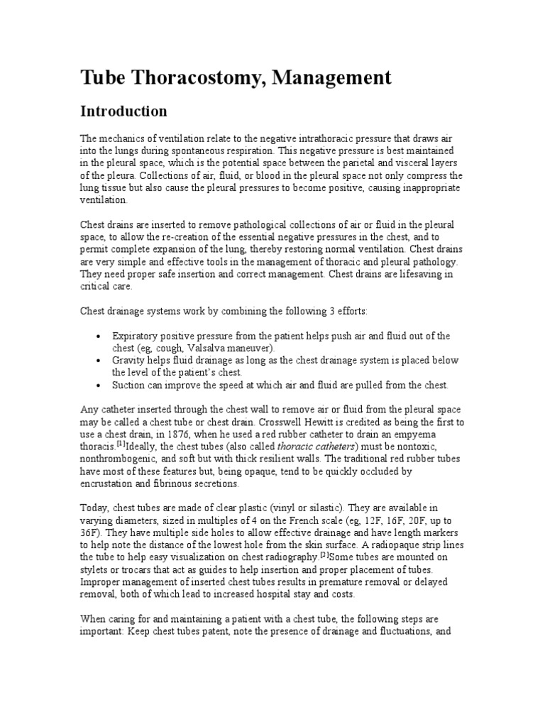 Tube Thoracostomy Management Guide | PDF | Respiratory System | Medicine