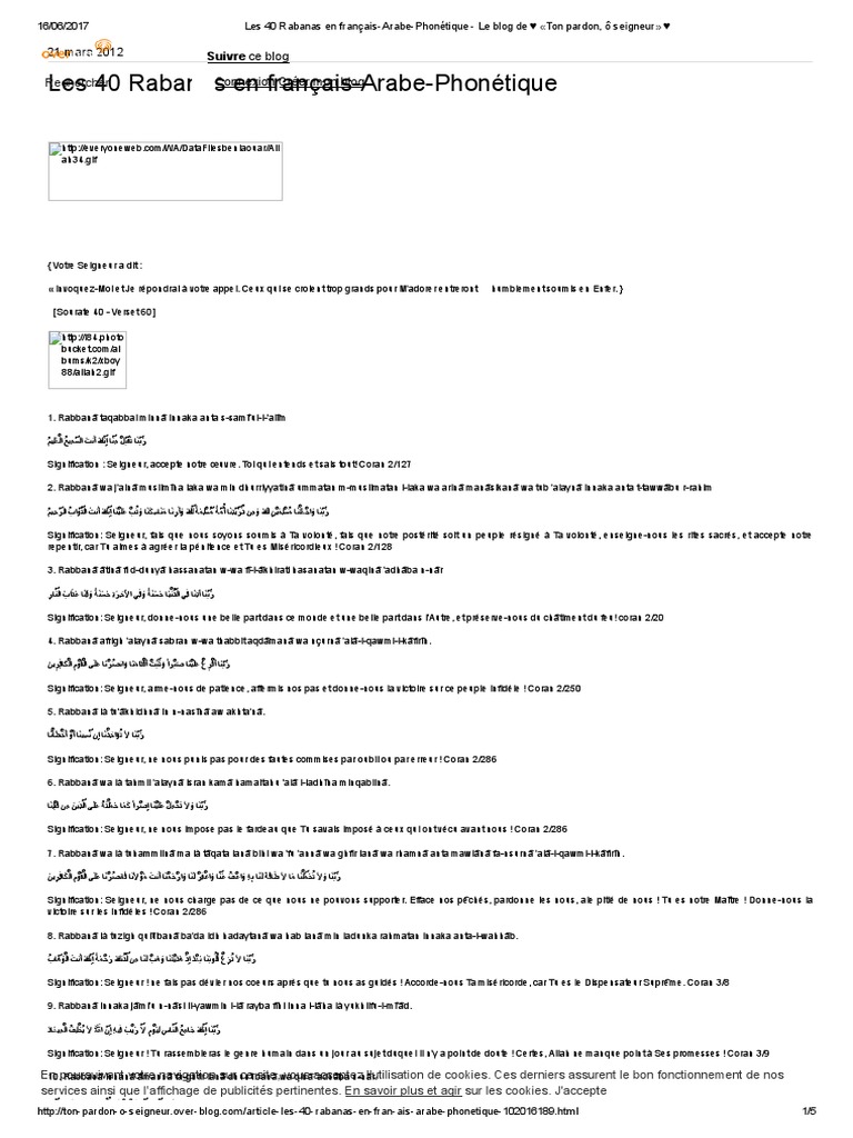 Les 40 Rabanas en français-Arabe-Phonétique - Le Blog de Ton Pardon, Ô ...