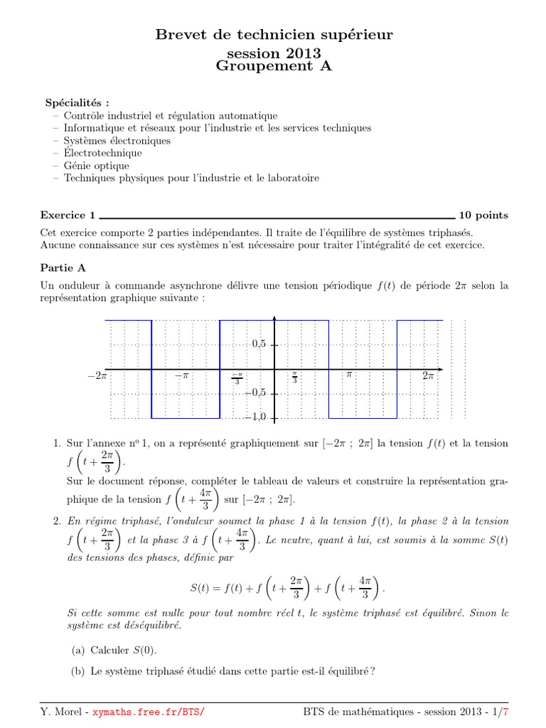 Sujet BTS Maths 2013 Corrigé | PDF | Nombre réel | Tension électrique