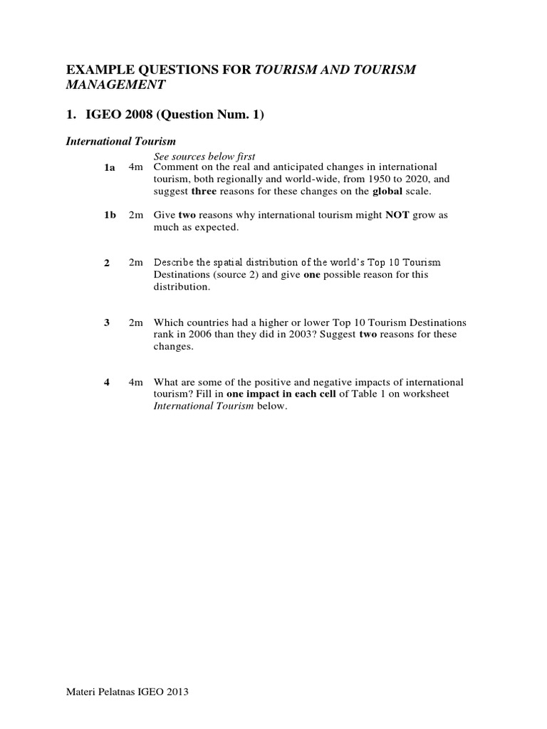IGEO 2013: International Tourism Questions | PDF