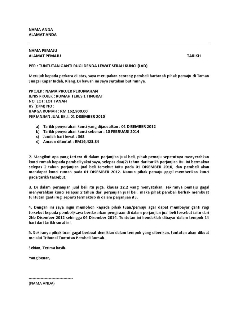 Contoh Surat Klausa Pengambilan Tanah