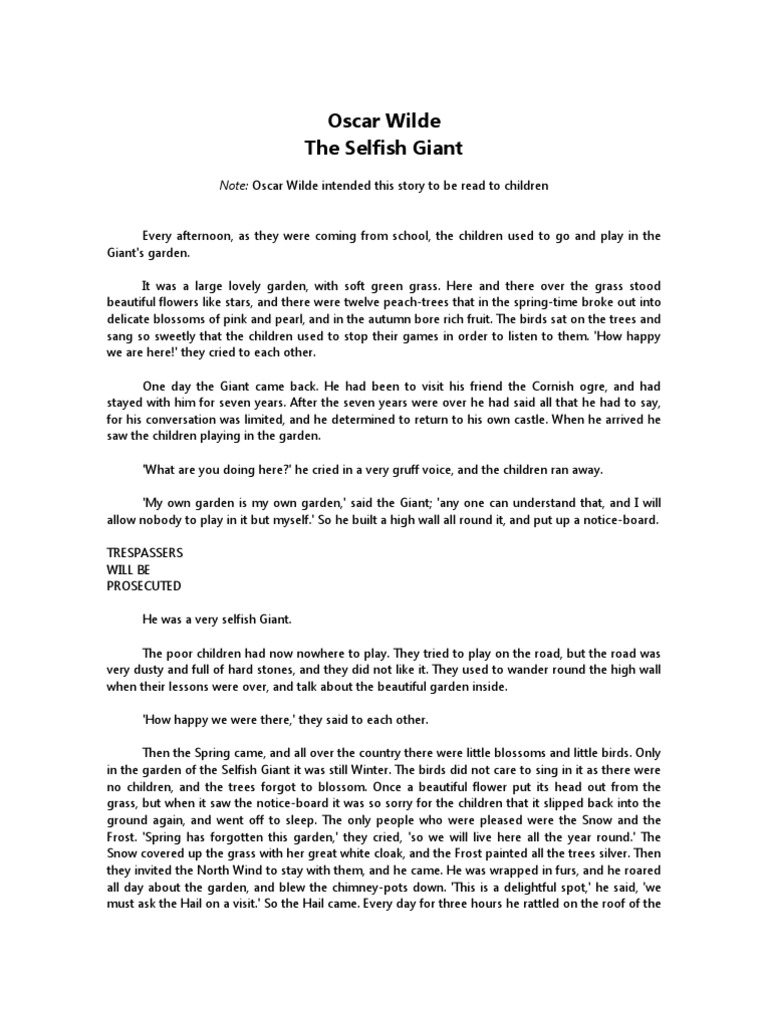 The Selfish Giant | PDF | The Happy Prince And Other Tales