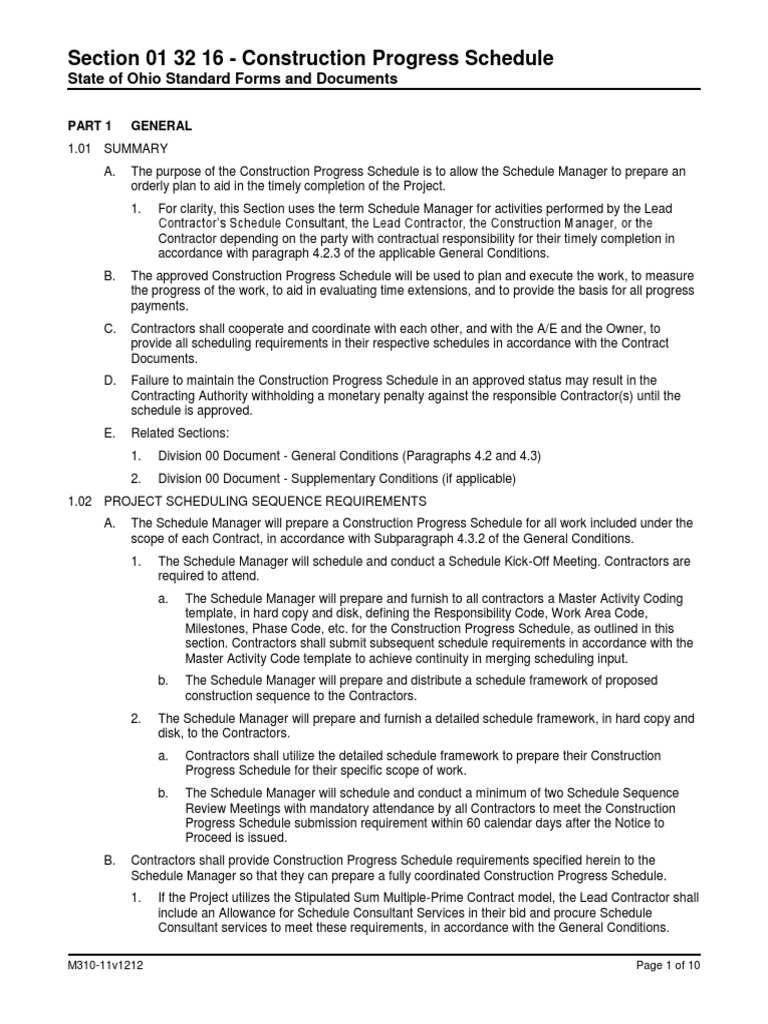 Construction Progress Schedule Guidelines | PDF | General Contractor ...