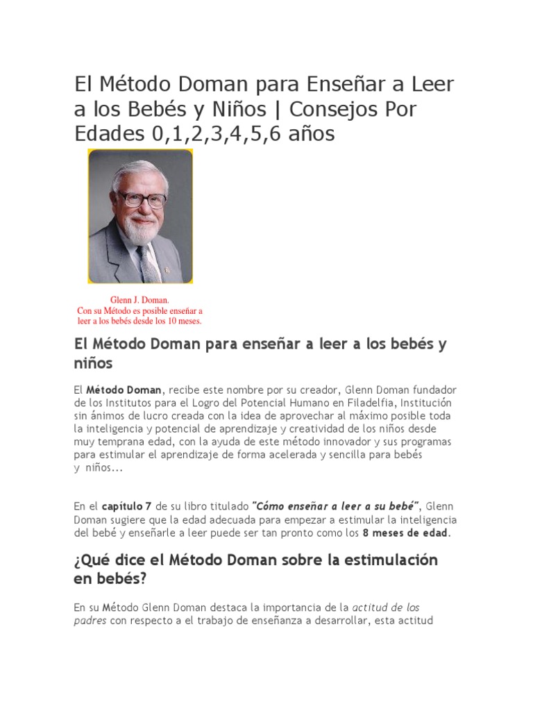 El Método Doman para Enseñar A Leer A Los Bebés y Niños | PDF | Lectura ...