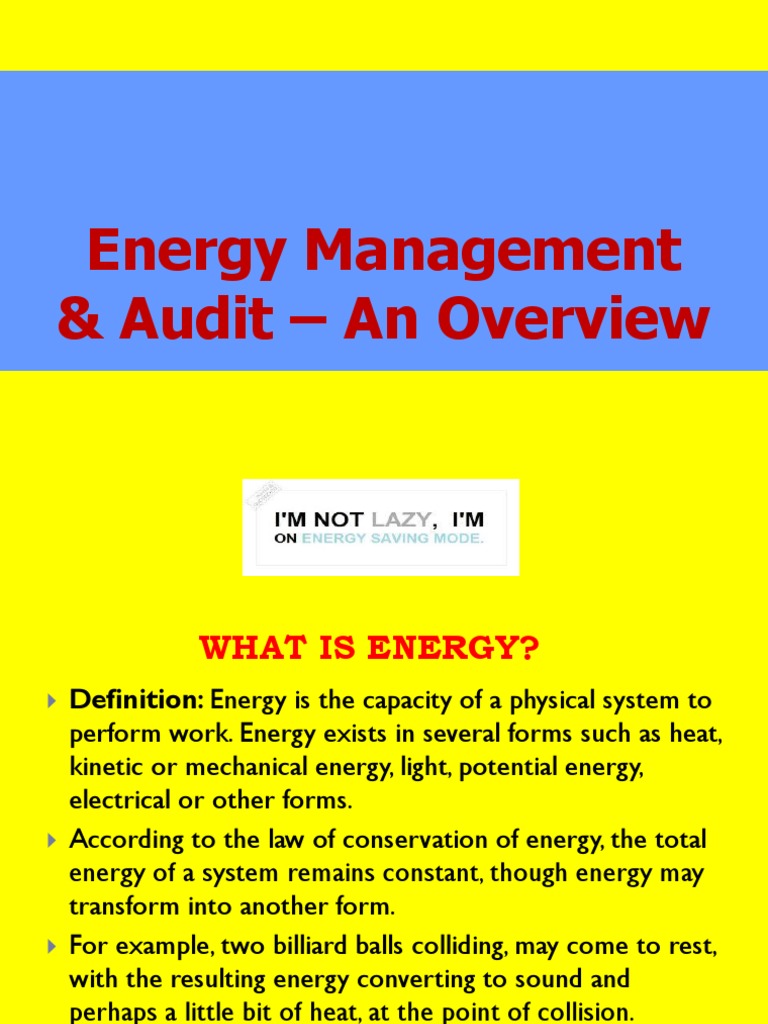 Energy Management & Audit - An Overview | PDF | Audit | Energy Conservation