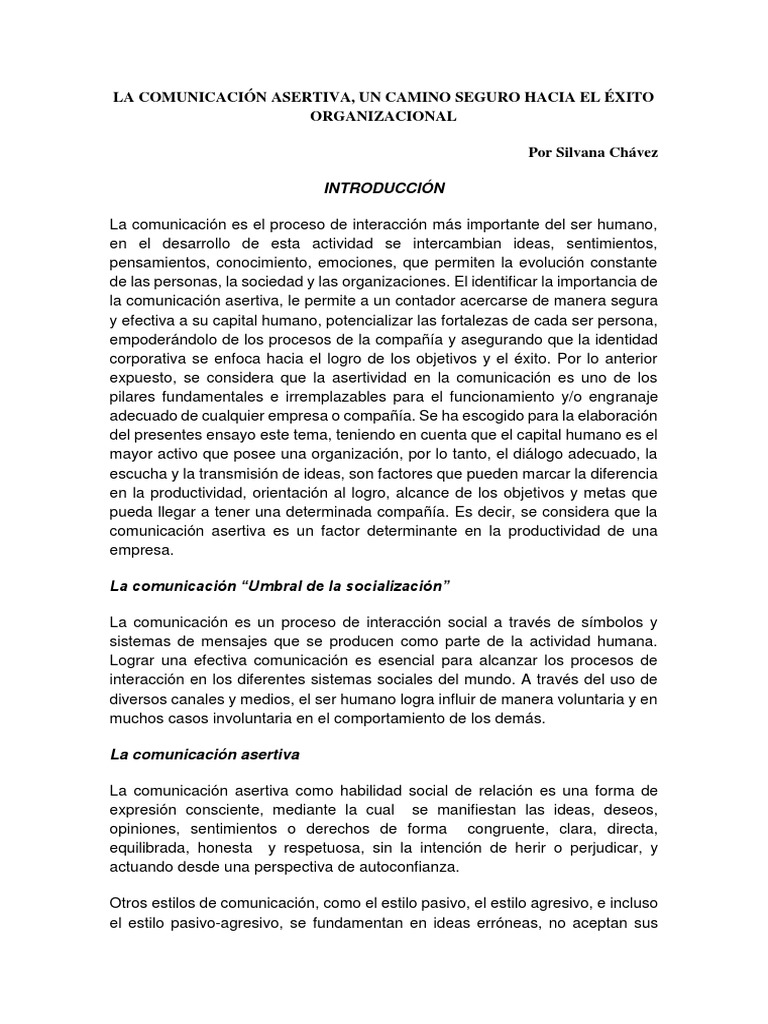 Ensayo Sobre La Importancia de La Comunicacion Asertiva en