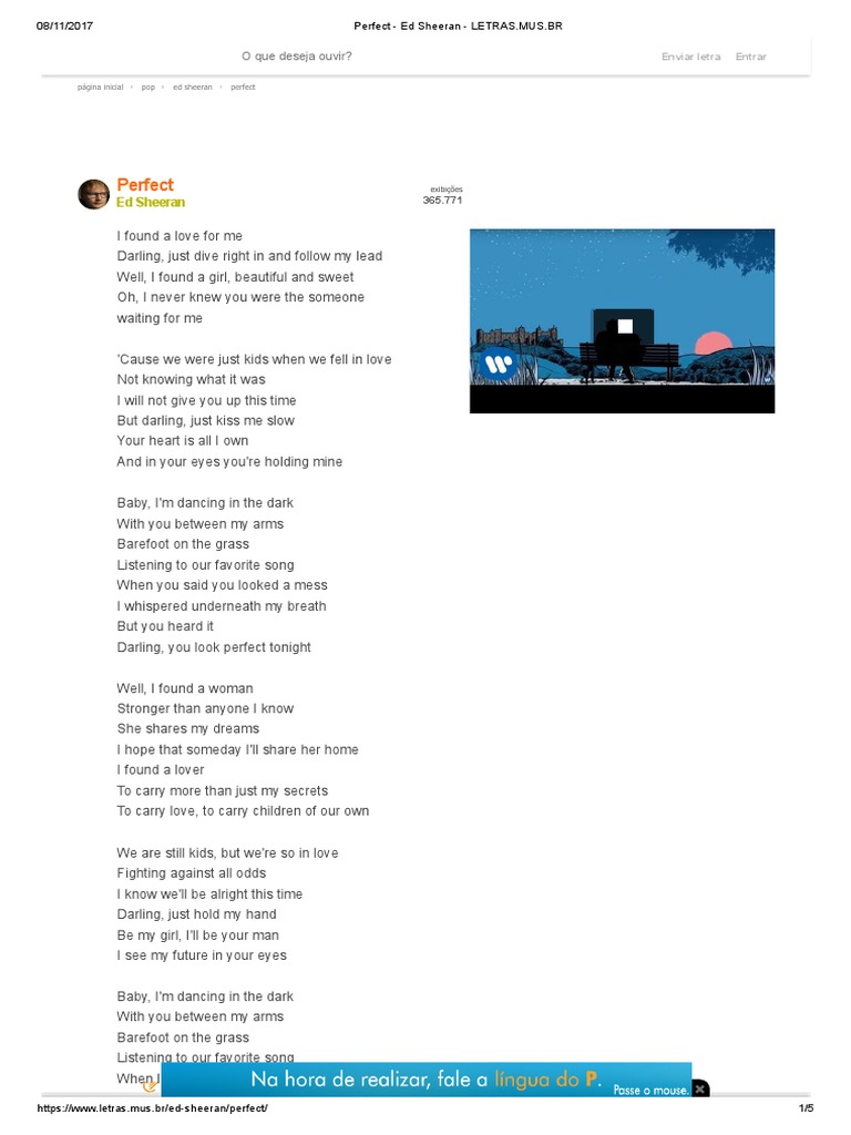 Perfect Ed Sheeran Letras Mus Pdf Leisure Entertainment General