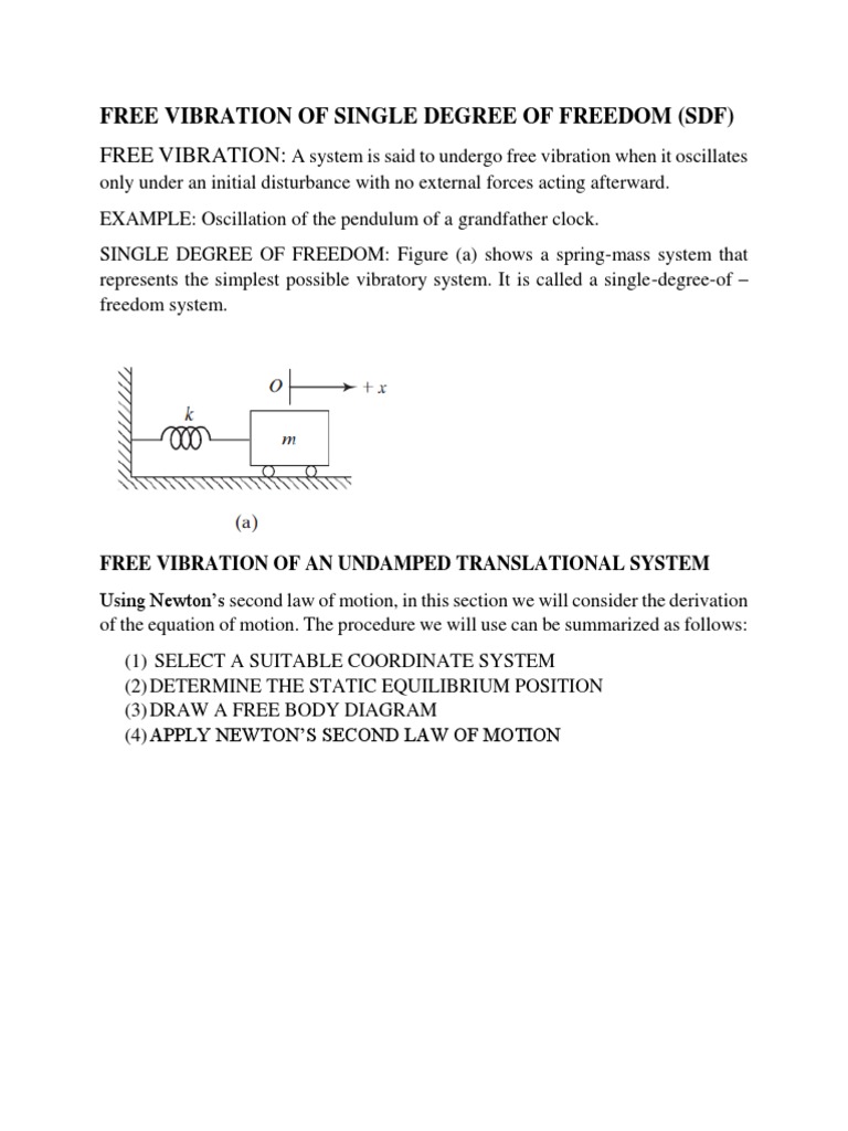 Free Vibration:: Free Vibration of Single Degree of Freedom (SDF) | PDF