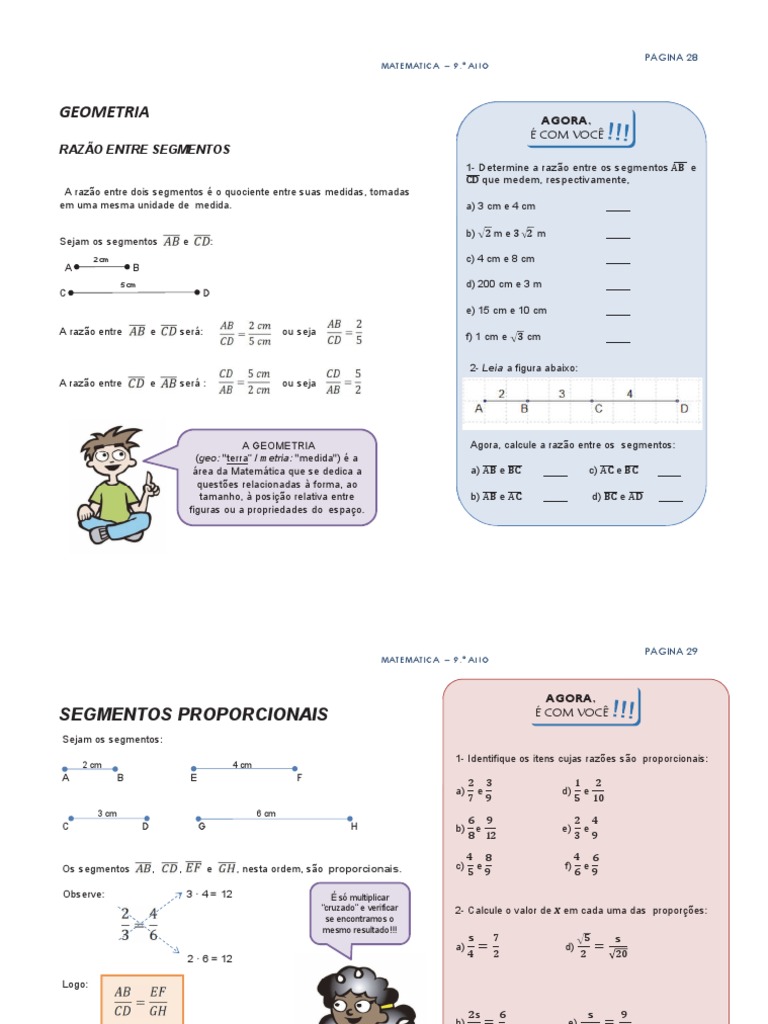 Exercícios sobre Segmentos Proporcionais 9º Ano | PDF | Geometria ...