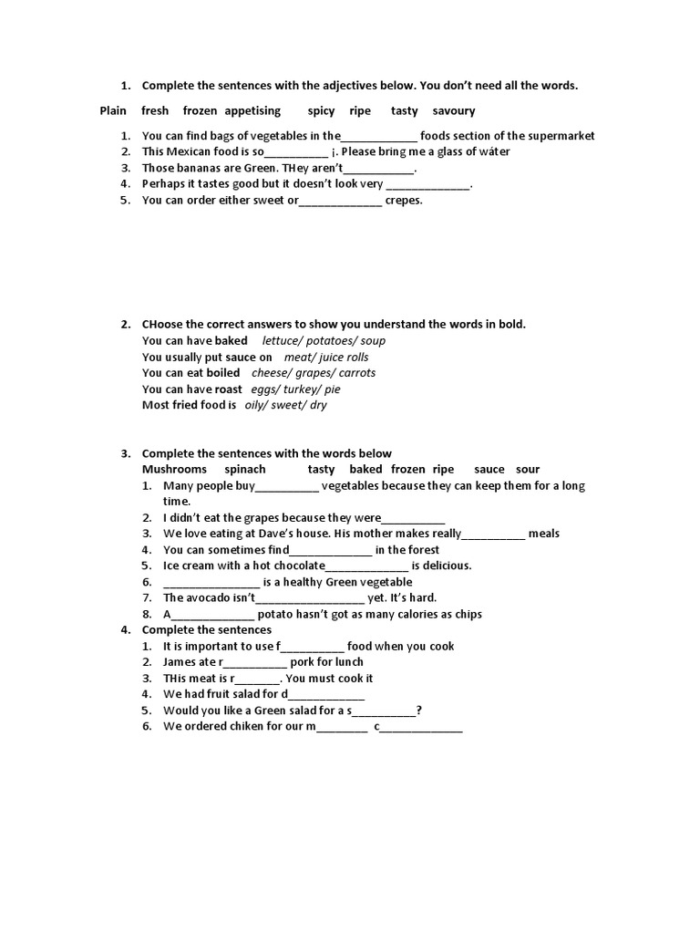 Complete The Sentences With The Adjectives Below