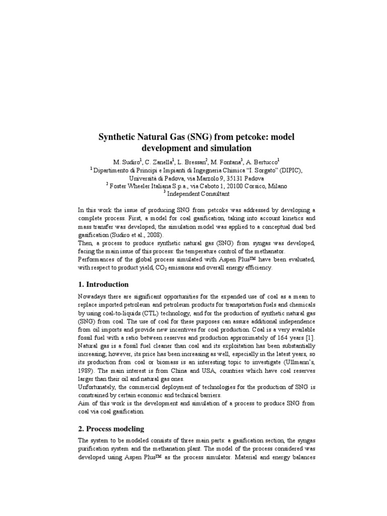 SNG From Pet Coke PDF Gasification Coal