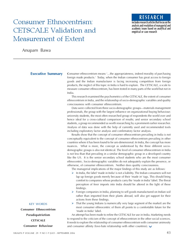 Consumer Ethnocentrism: CETSCALE Validation and Measurement of Extent ...