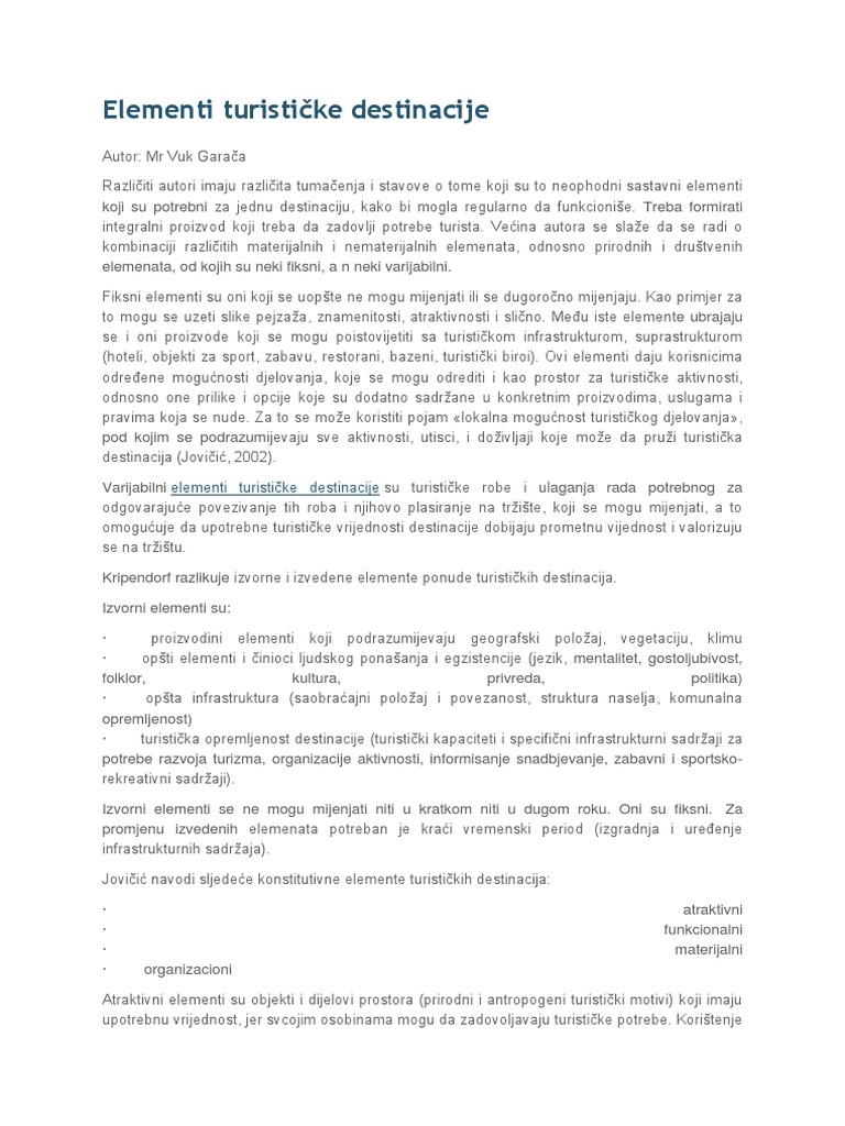 Elementi Turističke Destinacije | PDF