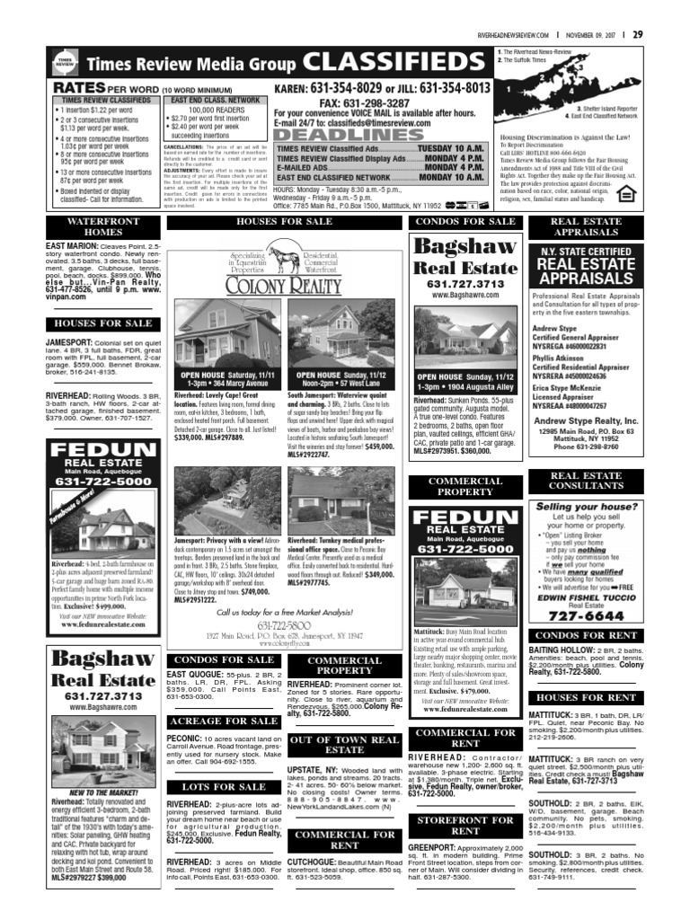Riverhead NewsReview Classifieds and Service Directory Nov. 9, 2017