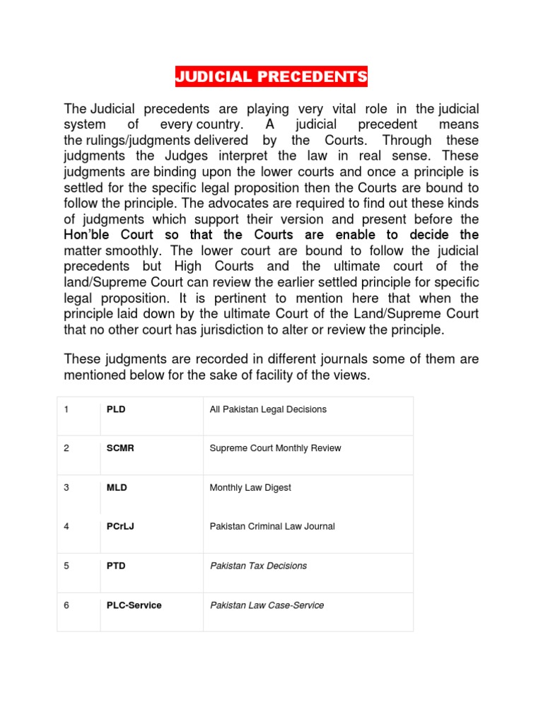 Importance of Judicial Precedents | PDF | Precedent | Supreme Courts