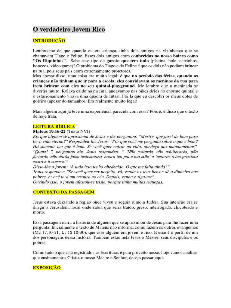 Pregação - O Verdadeiro Jovem Rico | PDF | Imortalidade | Jesus