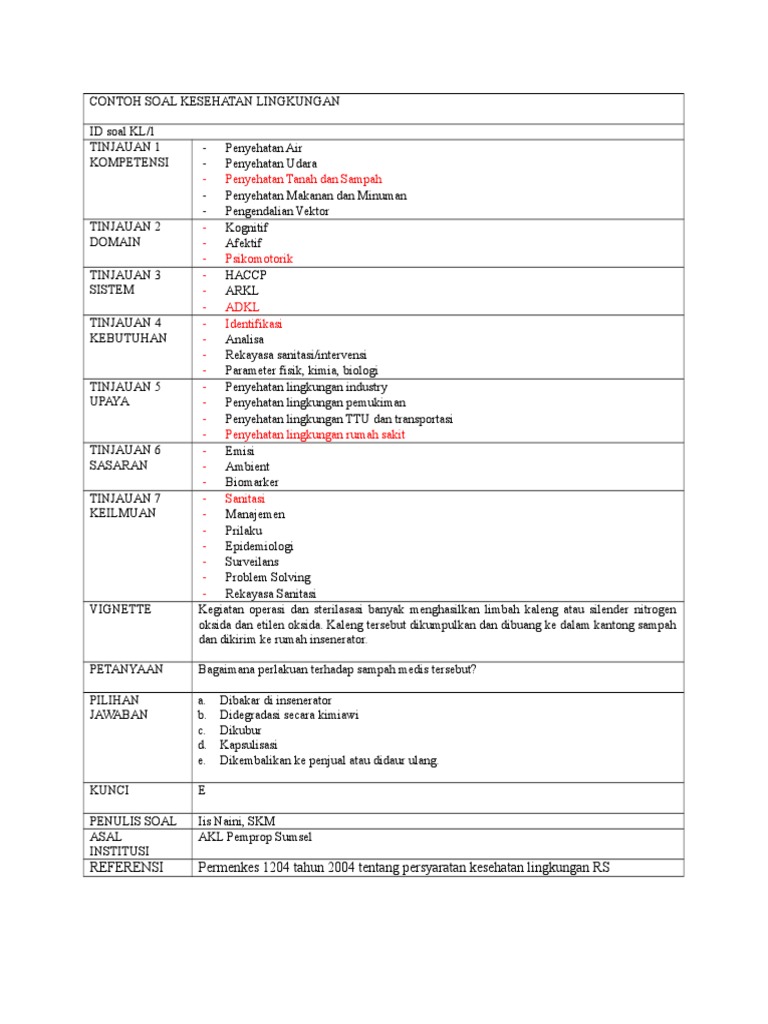 Contoh Soal Kesehatan Lingkungan Iis Naini