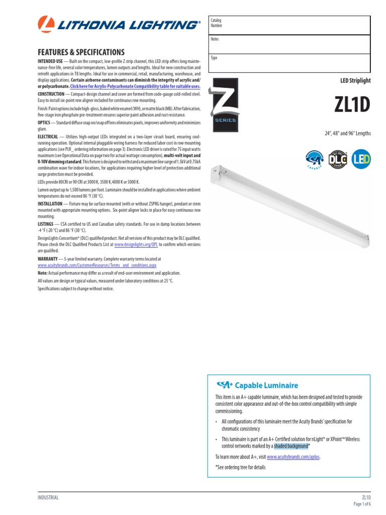 TZL1D L96 6000LM FST Mvolt 50K 80cri WH | PDF | Light Emitting Diode ...