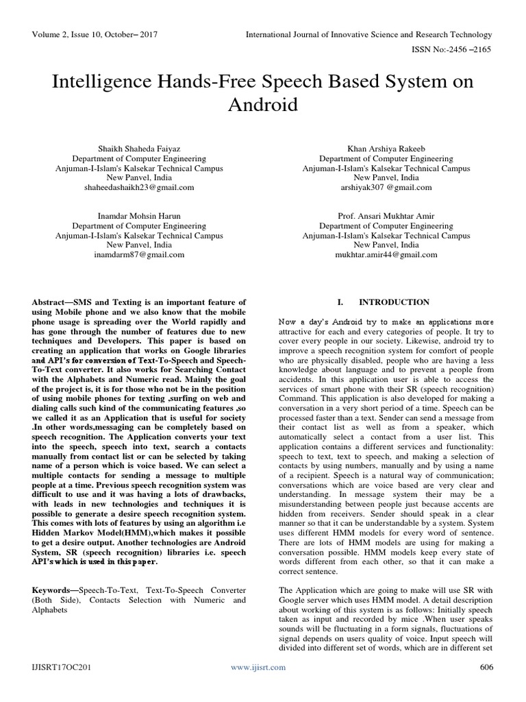 Intelligence Hands Free Speech Based System On Android | PDF | Speech ...