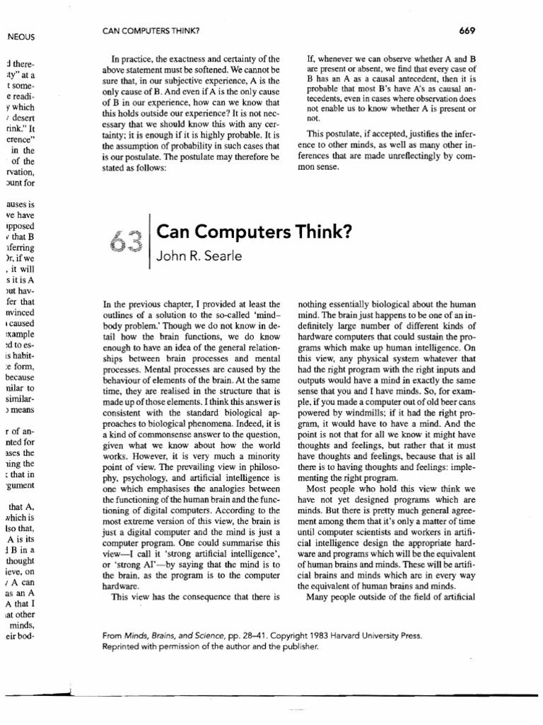 Can Computers Think PDF Mind Thought