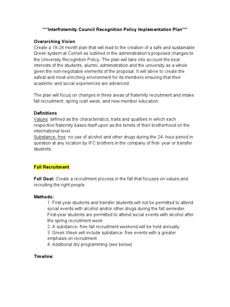 IFC Greek System Reform Plan | PDF | Fraternities And Sororities