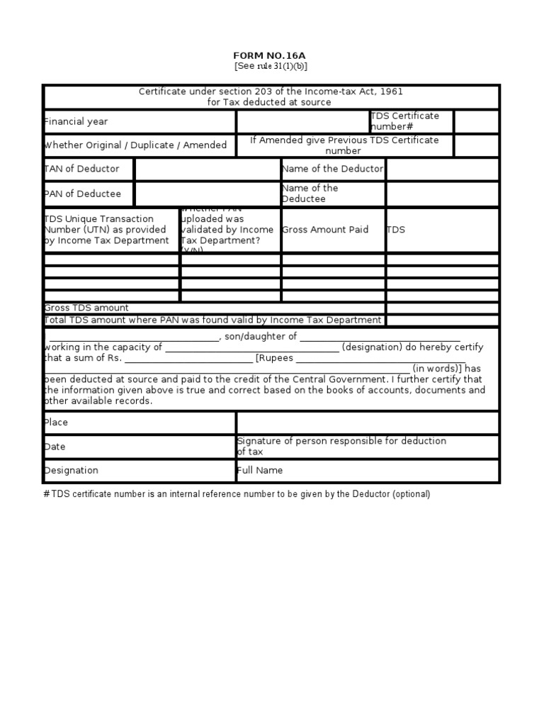 Form16 for Salaried Person Tax Refund Tax In India