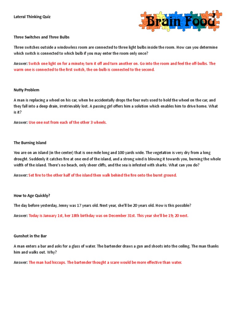 Lateral Thinking Puzzles and Answers | PDF | Elevator | Nature